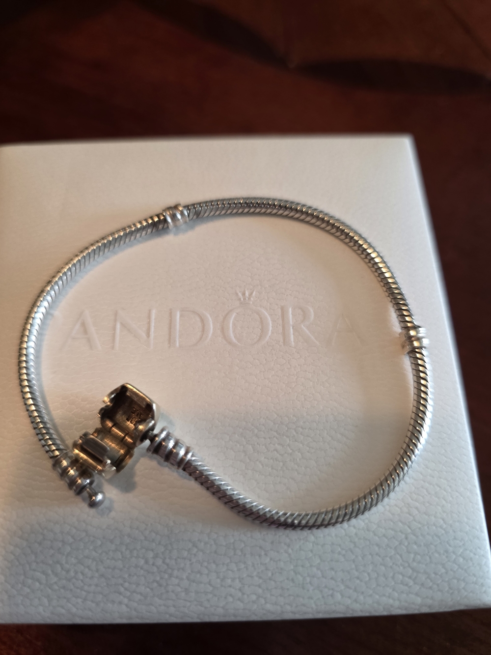 Retired 7.9 Inch Pandora MOMENTS Sterling Silver Bracelet With 14k GOLD Clasp - Picture 8 of 12